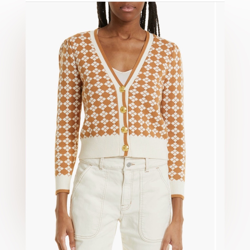Veronica Beard Adaire Argyle Cotton Cardigan Size Medium